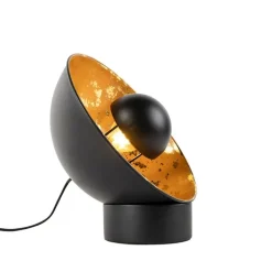 QAZQA Lampen Für Dein Homeoffice|Schlafzimmerlampen*Industrielle Tischlampe schwarz mit goldener Innenseite - Magna Eglip