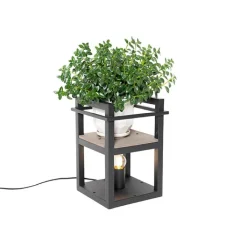 QAZQA Tischlampen|Wohnzimmerlampen*Industrielle Tischlampe schwarz mit Holz - Cage Rack