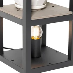 QAZQA Tischlampen|Wohnzimmerlampen*Industrielle Tischlampe schwarz mit Holz - Cage Rack