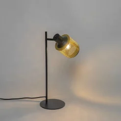 QAZQA Tischlampen|Wohnzimmerlampen*Industrielle Tischlampe schwarz mit Gold - Kayden