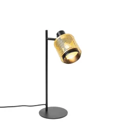QAZQA Tischlampen|Wohnzimmerlampen*Industrielle Tischlampe schwarz mit Gold - Kayden