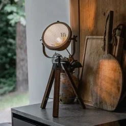 QAZQA Schlafzimmerlampen|Esszimmerlampen*Industrielle Tischlampenstativ aus Stahl mit kippbarem Holz - Emado
