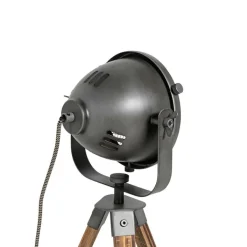 QAZQA Schlafzimmerlampen|Esszimmerlampen*Industrielle Tischlampenstativ aus Stahl mit kippbarem Holz - Emado