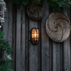 QAZQA Gartenbeleuchtung|Außenwandleuchten*Industrielle Wand- und Deckenleuchte schwarz oval IP44 - Noutica