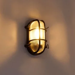 QAZQA Gartenbeleuchtung|Außenwandleuchten*Industrielle Wand- und Deckenleuchte schwarz oval IP44 - Noutica