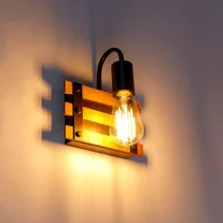 QAZQA Wandleuchten|Wohnzimmerlampen*Industrielle Wandlampe braun mit Holz - Paleta Mai