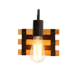 QAZQA Wandleuchten|Wohnzimmerlampen*Industrielle Wandlampe braun mit Holz - Paleta Mai