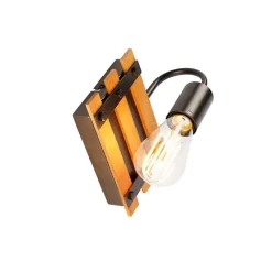 QAZQA Wandleuchten|Wohnzimmerlampen*Industrielle Wandlampe braun mit Holz - Paleta Mai