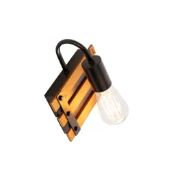 QAZQA Wandleuchten|Wohnzimmerlampen*Industrielle Wandlampe braun mit Holz - Paleta Mai
