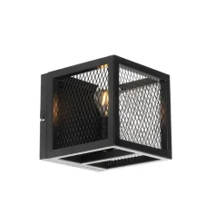 QAZQA Schlafzimmerlampen|Küchenlampen*Industrielle Wandlampe schwarz - Cage Mesh