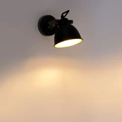 QAZQA Wandleuchten|Wohnzimmerlampen*Industrielle Wandlampe schwarz mit Gold verstellbar - Liko