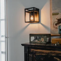 QAZQA Schlafzimmerlampen|Küchenlampen*Industrielle Wandleuchte schwarz mit Gestell - Cage Rack