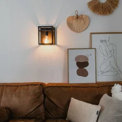 QAZQA Schlafzimmerlampen|Küchenlampen*Industrielle Wandleuchte schwarz mit Gestell - Cage Rack