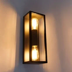 QAZQA Gartenbeleuchtung|Außenwandleuchten*Industrielle Wandleuchte schwarz 38 cm 2-Licht IP44 - Charlois