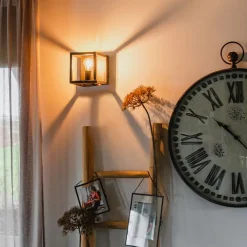 QAZQA Schlafzimmerlampen|Küchenlampen*Industrielle Wandleuchte Schwarz Würfel - Cage