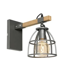 QAZQA Wandleuchten|Wohnzimmerlampen*Industrielle Wandleuchte dunkelgrau und Holz verstellbar – Arthur