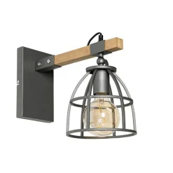 QAZQA Wandleuchten|Wohnzimmerlampen*Industrielle Wandleuchte dunkelgrau und Holz verstellbar – Arthur