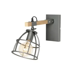 QAZQA Wandleuchten|Wohnzimmerlampen*Industrielle Wandleuchte dunkelgrau und Holz verstellbar – Arthur