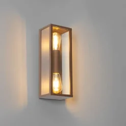 QAZQA Gartenbeleuchtung|Außenwandleuchten*Industrielle Wandleuchte rostbraun 38 cm 2-flammig IP44 - Charlois