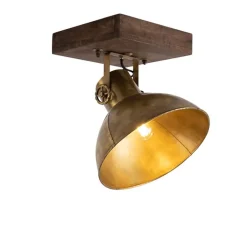 QAZQA Deckenleuchten|Wohnzimmerlampen*Industrieller Deckenspot Bronze mit Holz 30 cm - Mangos