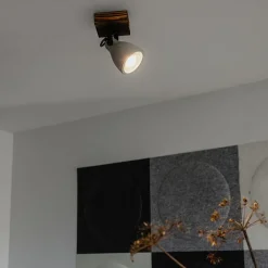 QAZQA Deckenstrahler|Aufbaustrahler*Industrieller Deckenstrahler Holz mit Beton - Creto