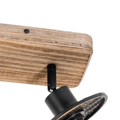 QAZQA Deckenstrahler|Aufbaustrahler*Industrieller Deckenstrahler schwarz mit Holz 3-flammig - Jasmijn