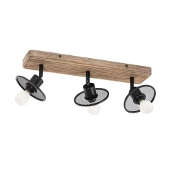 QAZQA Deckenstrahler|Aufbaustrahler*Industrieller Deckenstrahler schwarz mit Holz 3-flammig - Jasmijn