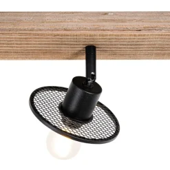 QAZQA Deckenstrahler|Aufbaustrahler*Industrieller Deckenstrahler schwarz mit Holz 3-flammig - Jasmijn