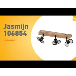 QAZQA Deckenstrahler|Aufbaustrahler*Industrieller Deckenstrahler schwarz mit Holz 3-flammig - Jasmijn