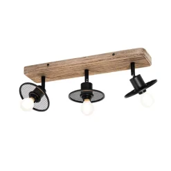 QAZQA Deckenstrahler|Aufbaustrahler*Industrieller Deckenstrahler schwarz mit Holz 3-flammig - Jasmijn