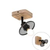 QAZQA Wandstrahler|Deckenstrahler*Industrieller Deckenstrahler schwarz mit Holz - Jasmijn