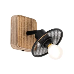 QAZQA Wandstrahler|Deckenstrahler*Industrieller Deckenstrahler schwarz mit Holz - Jasmijn