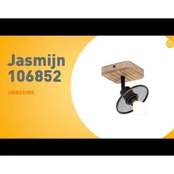 QAZQA Wandstrahler|Deckenstrahler*Industrieller Deckenstrahler schwarz mit Holz - Jasmijn