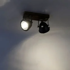 QAZQA Smarte Spots|Smarte Deckenleuchten*Industrieller Smart Spot grau mit Holz inkl. 2 WiFi GU10 - Emado