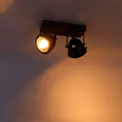 QAZQA Smarte Spots|Smarte Deckenleuchten*Industrieller Smart Spot grau mit Holz inkl. 2 WiFi GU10 - Emado