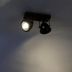 QAZQA Smarte Spots|Smarte Deckenleuchten*Industrieller Smart Spot grau mit Holz inkl. 2 WiFi GU10 - Emado