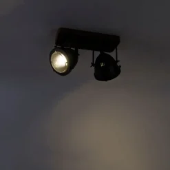 QAZQA Smarte Spots|Smarte Deckenleuchten*Industrieller Smart Spot grau mit Holz inkl. 2 WiFi GU10 - Emado