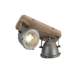 QAZQA Smarte Spots|Smarte Deckenleuchten*Industrieller Smart Spot grau mit Holz inkl. 2 WiFi GU10 - Emado