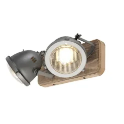 QAZQA Smarte Spots|Smarte Deckenleuchten*Industrieller Smart Spot grau mit Holz inkl. 2 WiFi GU10 - Emado