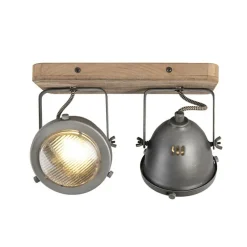 QAZQA Smarte Spots|Smarte Deckenleuchten*Industrieller Smart Spot grau mit Holz inkl. 2 WiFi GU10 - Emado
