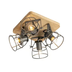 QAZQA Deckenstrahler|Aufbaustrahler*Industrieller Spot aus Holz mit dunkelgrauem verstellbarem 4-Licht – Arthur
