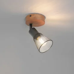 QAZQA Wandstrahler|Deckenstrahler*Industrieller Spot schwarz mit Holz - Kristina