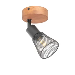 QAZQA Wandstrahler|Deckenstrahler*Industrieller Spot schwarz mit Holz - Kristina