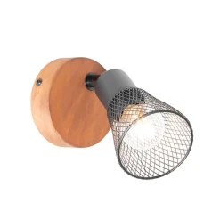 QAZQA Wandstrahler|Deckenstrahler*Industrieller Spot schwarz mit Holz - Kristina