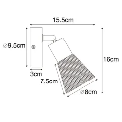 QAZQA Wandstrahler|Deckenstrahler*Industrieller Spot schwarz mit Holz - Kristina