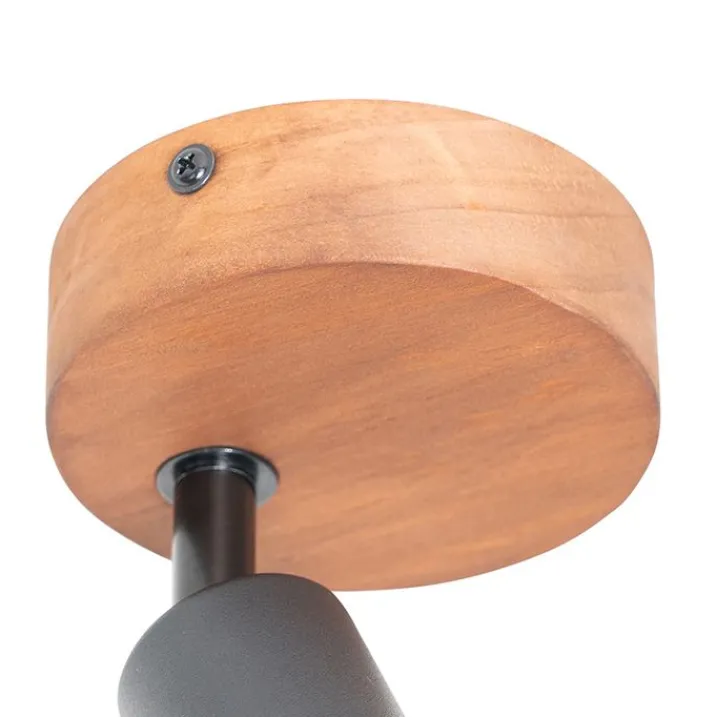 QAZQA Wandstrahler|Deckenstrahler*Industrieller Spot schwarz mit Holz - Kristina