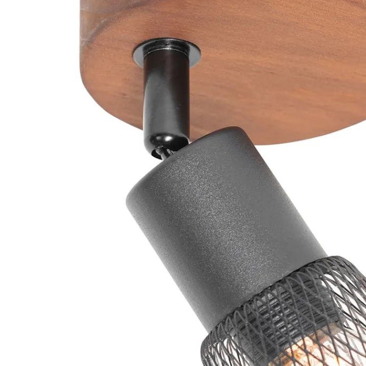 QAZQA Wandstrahler|Deckenstrahler*Industrieller Spot schwarz mit Holz - Kristina