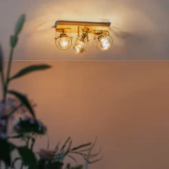 QAZQA Deckenstrahler|Aufbaustrahler*Industriespot dunkelgrau und Holz verstellbar 3-flammig – Arthur