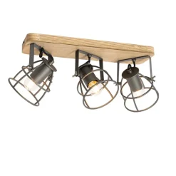 QAZQA Deckenstrahler|Aufbaustrahler*Industriespot dunkelgrau und Holz verstellbar 3-flammig – Arthur