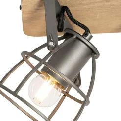 QAZQA Deckenstrahler|Aufbaustrahler*Industriespot dunkelgrau und Holz verstellbar 3-flammig – Arthur